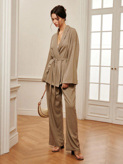 Leisure Belted Wrap Pants Set