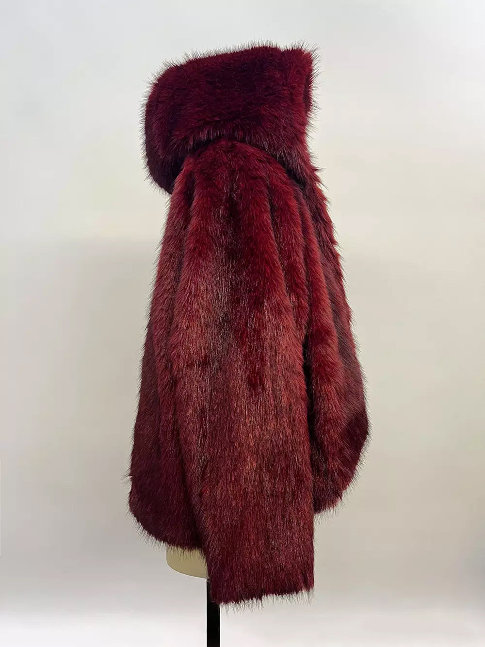 Burgundy Hooded Faux Fur Jacket For Women 2026