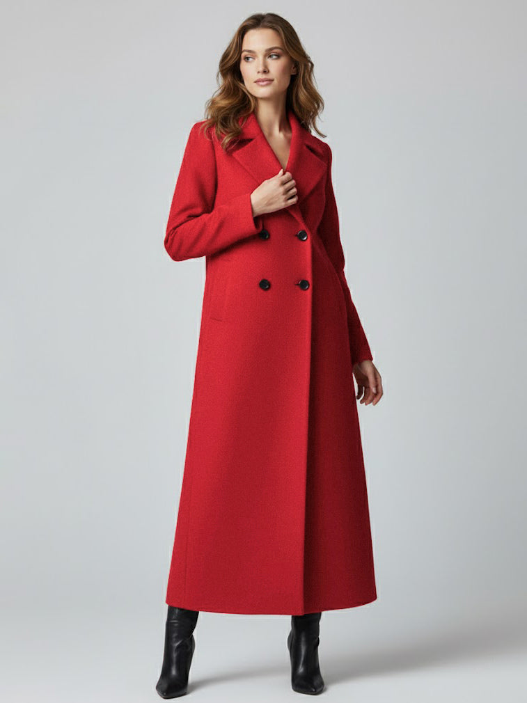 Maxi Double-breasted Woolen Coat in Sophisticated Straight Cut For Women 2026