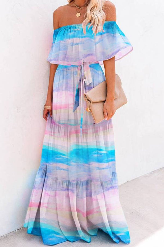 Chest Wrap Printed Full Skirt Dress