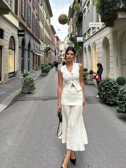 Elegant Knitted Vest & Long Skirt Matching Set