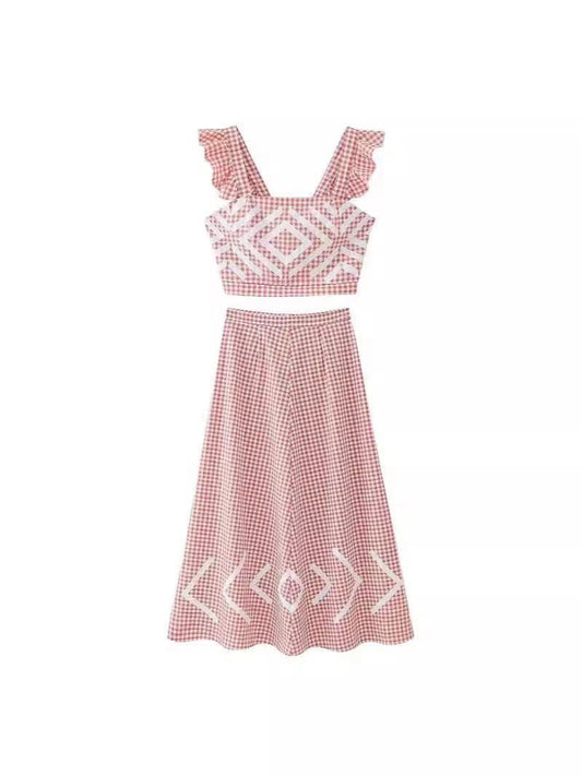 Plaid Ruffle Strap Cami Top & Skirt Coord Set