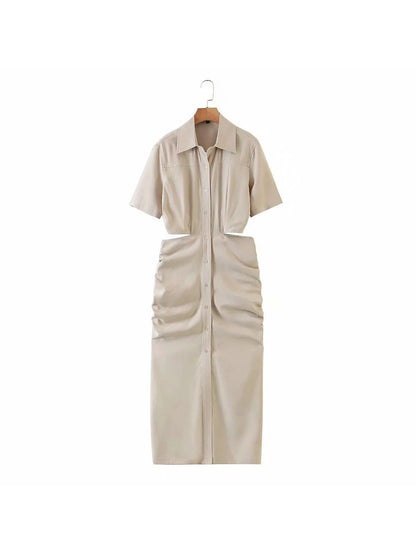 Solid Cutout Shirt Dress