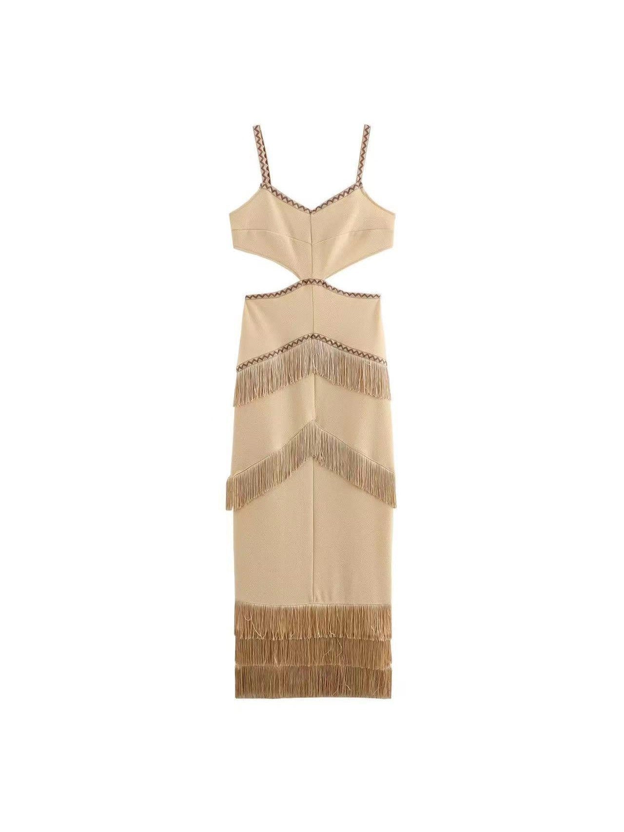 Spaghetti Strap Cutout Tassel Dress