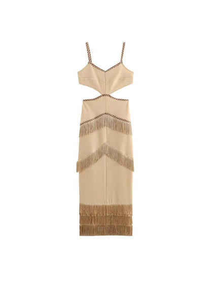 Spaghetti Strap Cutout Tassel Dress