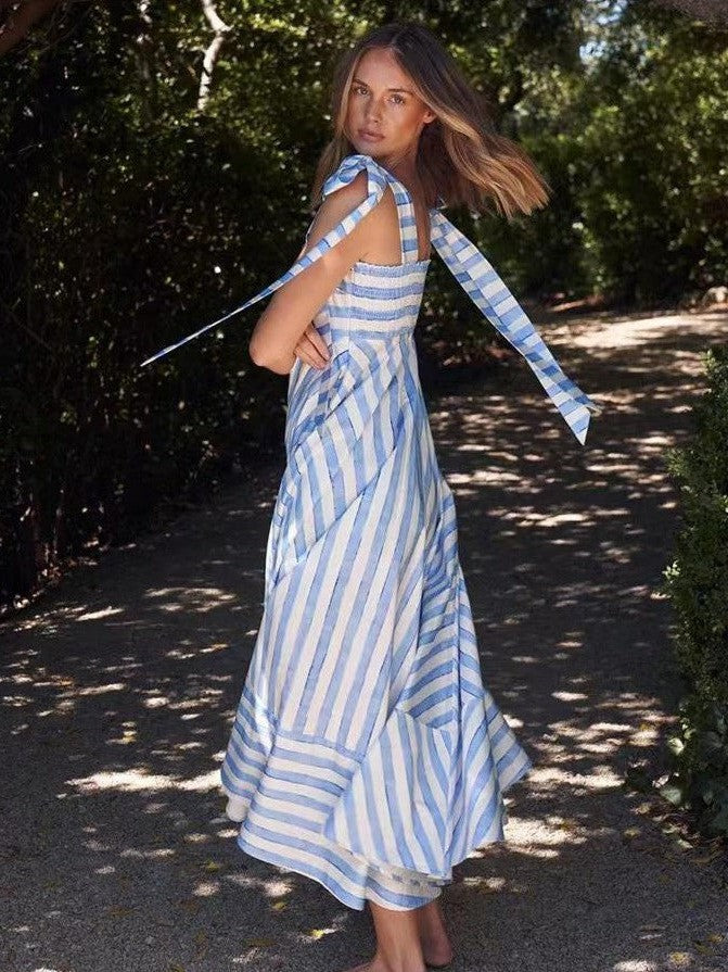 Striped Knotted Strap Maxi Dress
