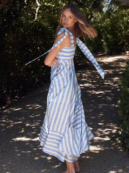 Striped Knotted Strap Maxi Dress