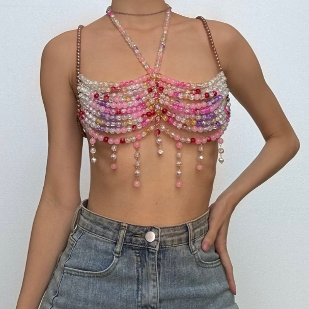 Halter beaded hollow out cut out top