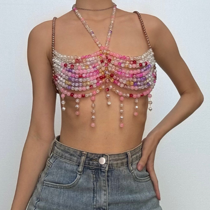 Halter beaded hollow out cut out top