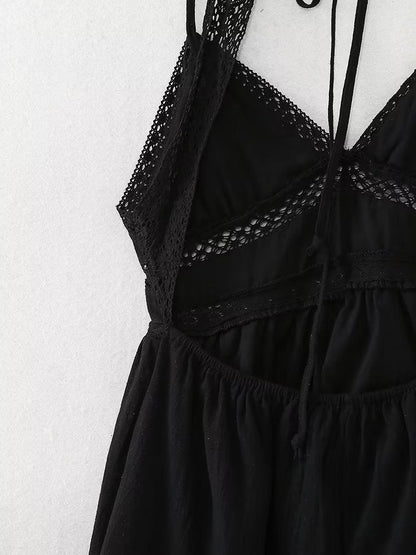 V Neck Embroidered Lace A Line Dress