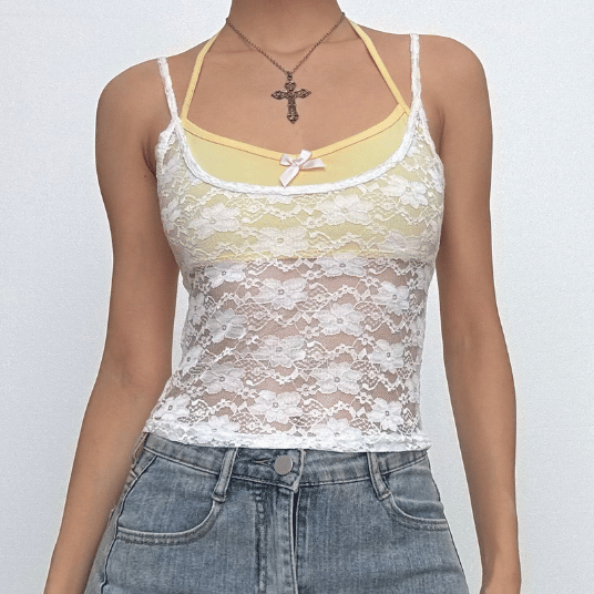Halter lace bowknot 2 piece top