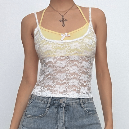 Halter lace bowknot 2 piece top