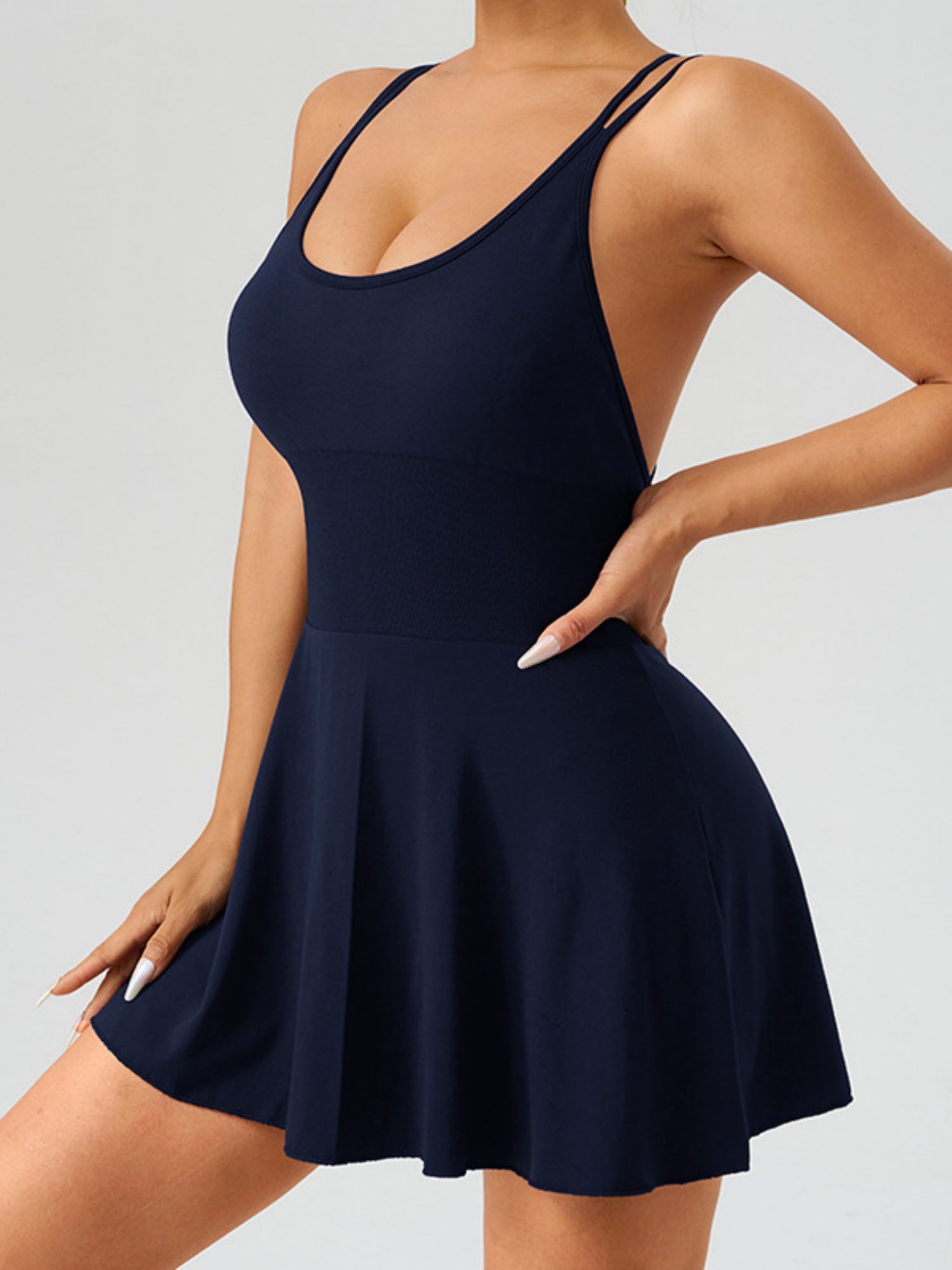 Seamless Elastic Tennis Skirt Cross Straps Anti-exposure Fitness Yoga Clothes Mini&Short Dresses