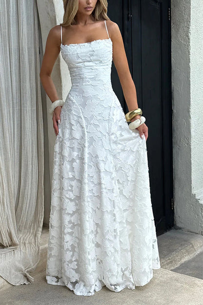 Spaghetti Strap Backless Lace-up Jacquard Maxi Dress