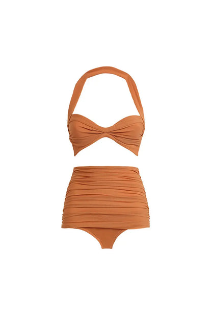 Halter Mesh Patchwork Vintage Bikini Set