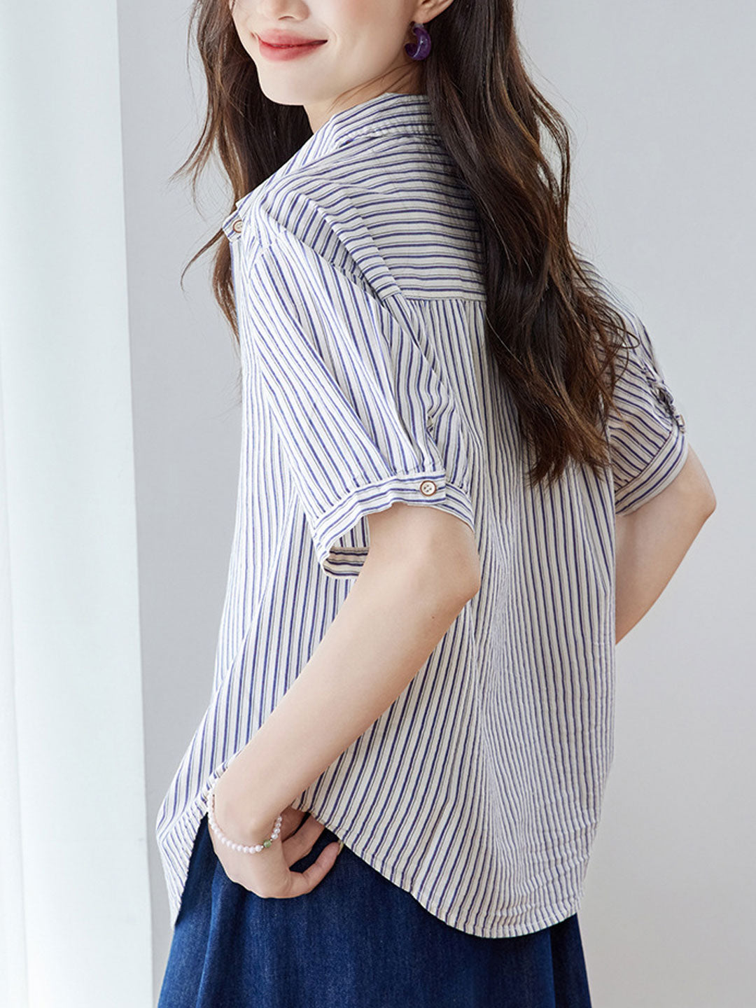 Genesis Loose Lapel Embroidered Striped Shirt