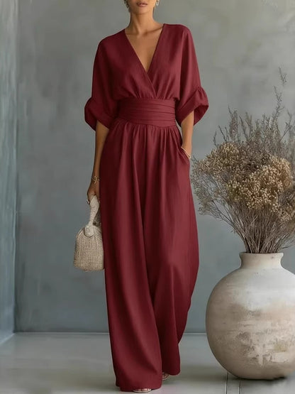 Waist-cinching V-neck Elegant Women's Jumpsuit