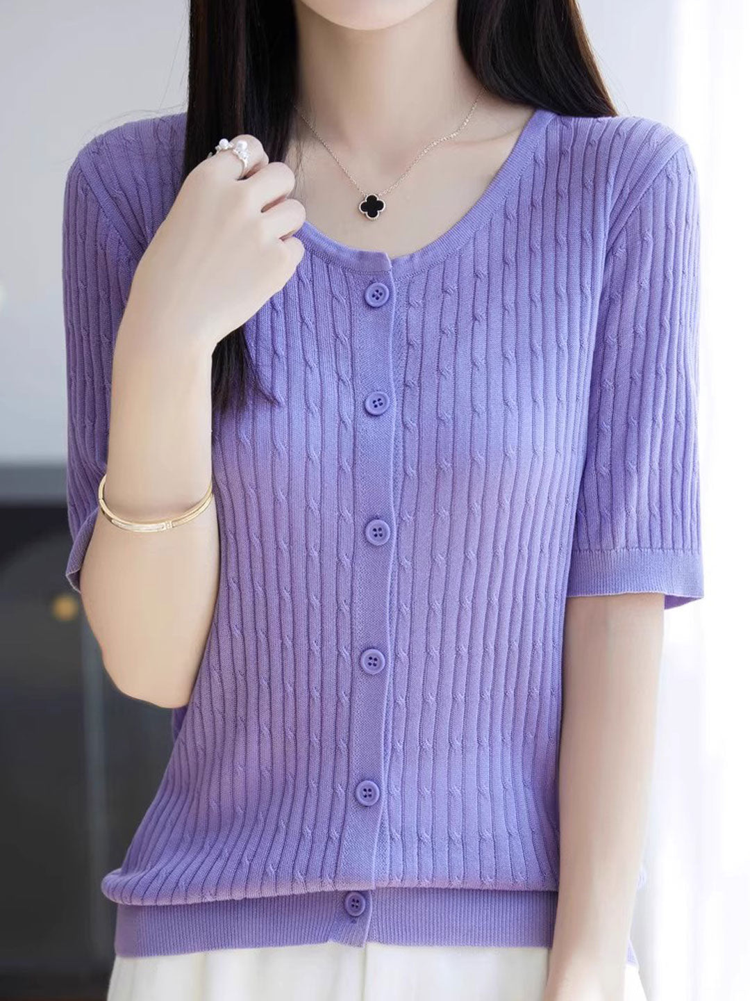 Bailey Loose Crew Neck Solid Color Cable Knitted Top