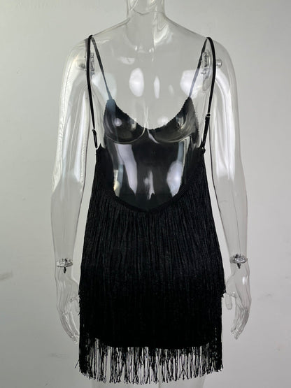 Hip Suspender Sequins Glitter Tassel Dress