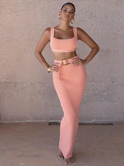 Simrit Sheath Strap Top & Belted Skirt Coord Set