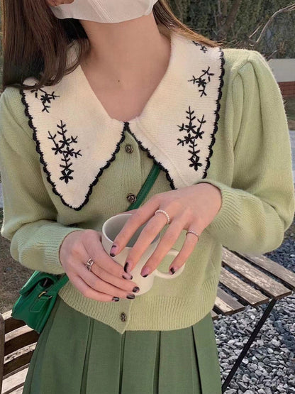 Alicia Classic Doll Collar Embroidery Knitted Cardigan