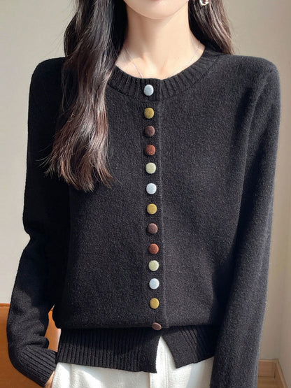 Sophia Classic Crew Neck Colorful Button Knitted Cardigan-Red