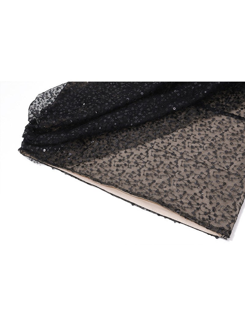 Sequins Boning Lace Fishnet Tube Ribbon Dress