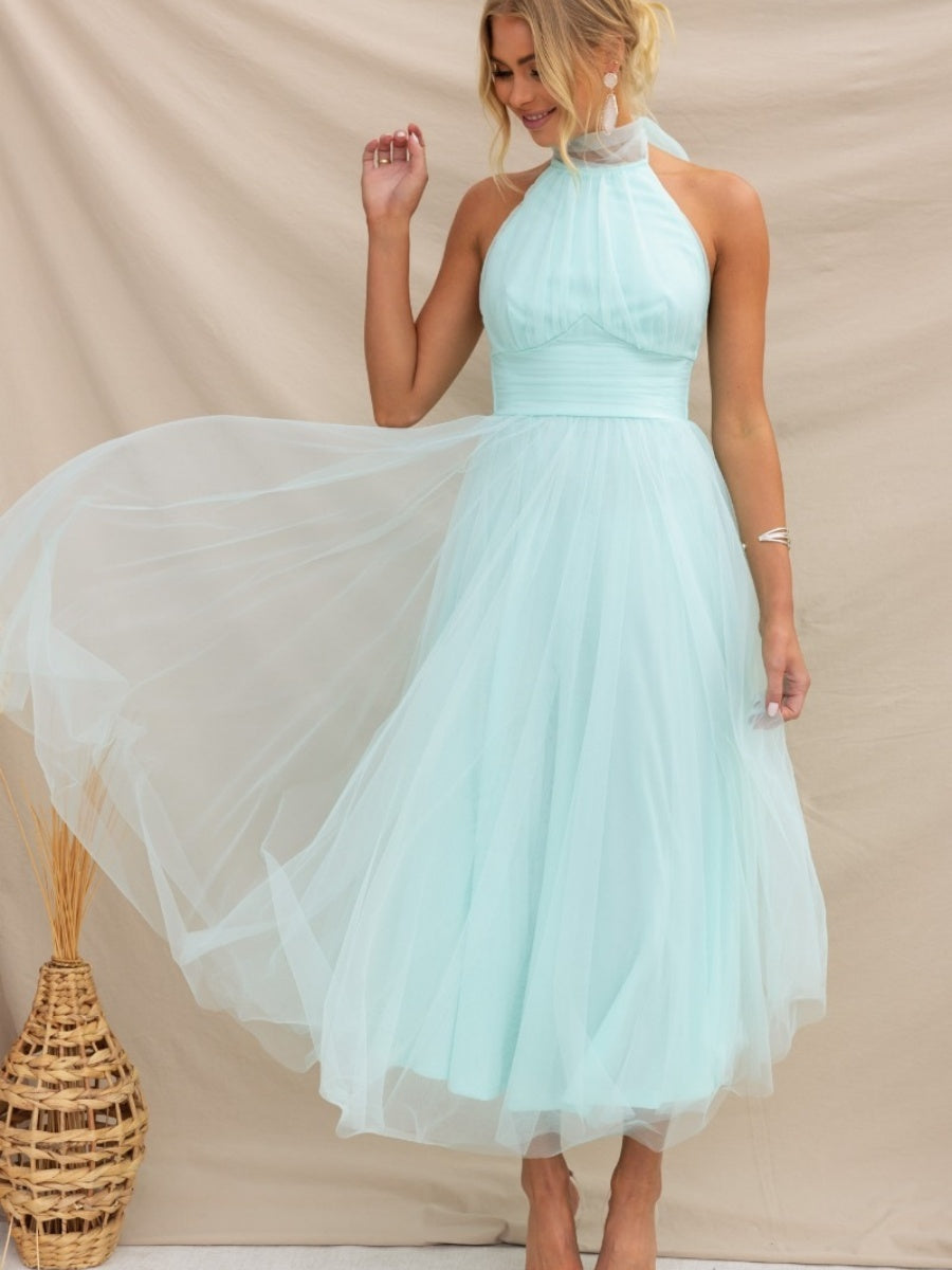 Halter Mesh Formal Dress Maxi Dresses