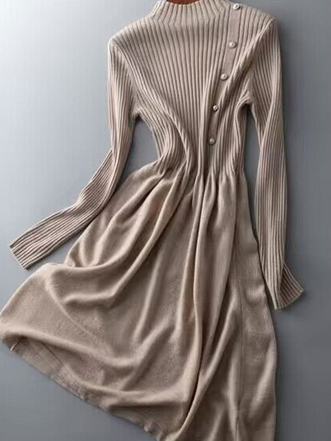 Grace Turtleneck Solid Color Knitted Sweater Dress-Black