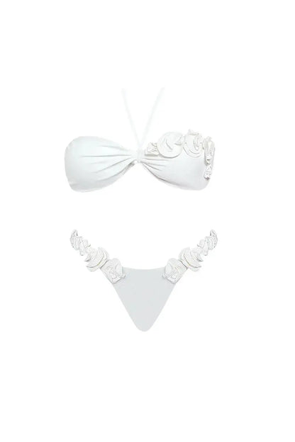 Halter Solid Color Floral Embellished Swimsuit