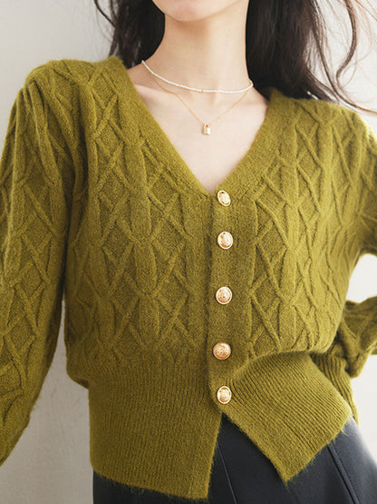 Paige Vintage V-Neck Knitted Cable Cardigan