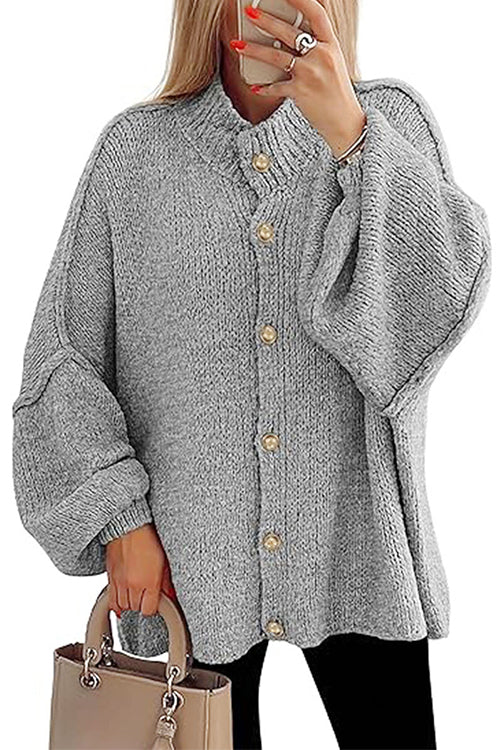 Meridress Button Up Balloon Sleeves Sweater Cardigan