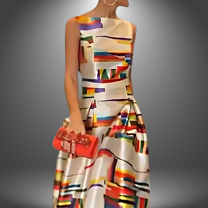 Women’s Multicolor Pleated Maxi Dress - Sleeveless Gown