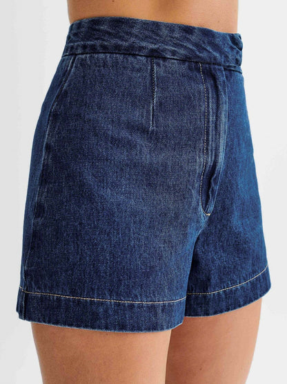 Sleeveless High-waisted Buttons Denim Vest And Shorts 2-piece Sets
