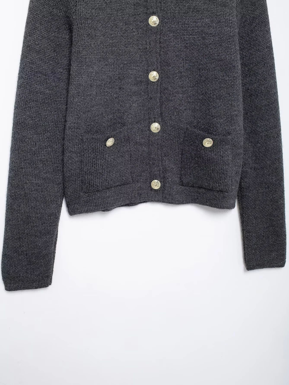 Gold Decorated Row Button Short Knitted Cardigan