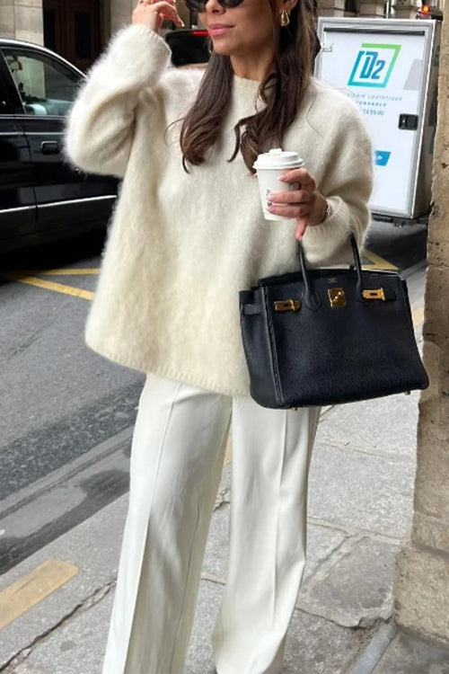 Casual Solid Crewneck Pullover Sweater