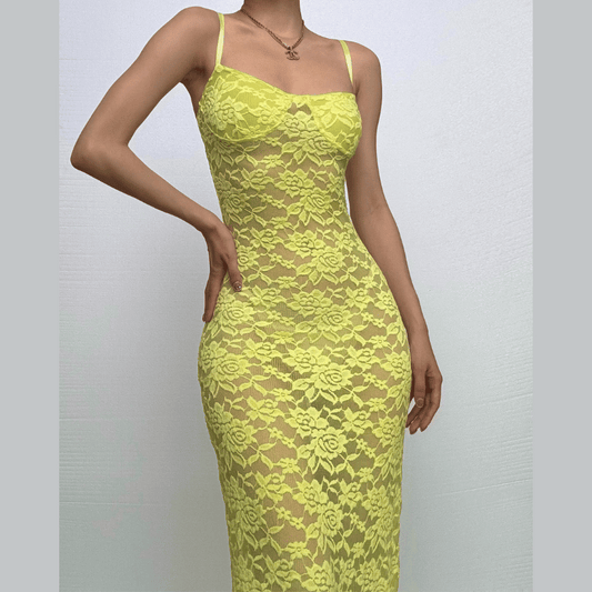 Sweetheart neck see through lace cami maxi dress