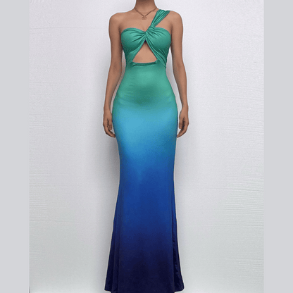 One shoulder gradient ruched cami maxi dress