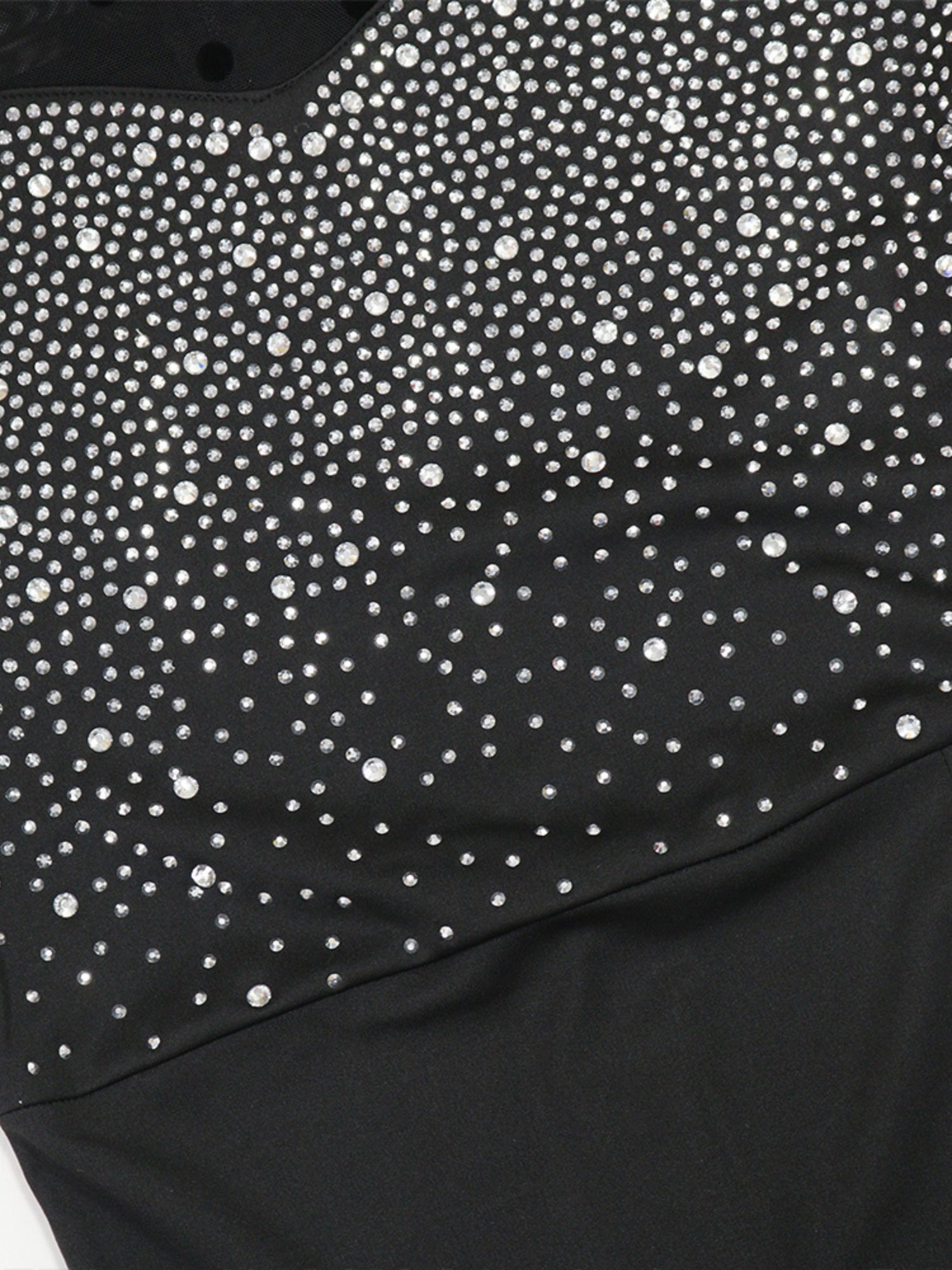 Hot-fix Rhinestone Mesh Long Sleeves Splicing Waist Shaping Slit Party Shiny Maxi Dresses