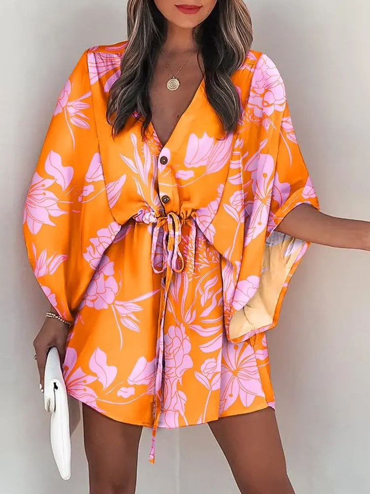 V-neck Tie For A Casual Vacation Look Mini&Short Dresses