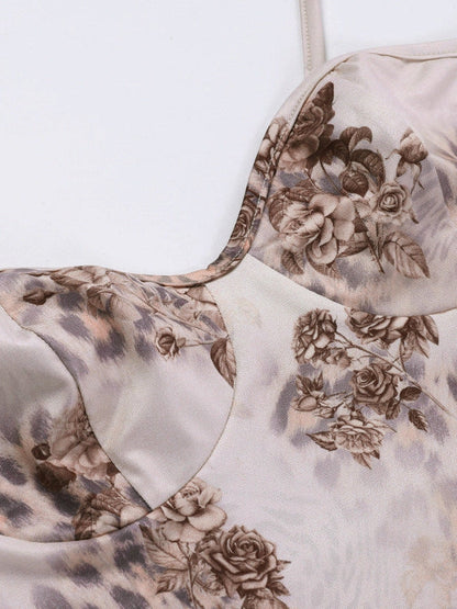 Floral Print Sweetheart Neck Maxi Dress