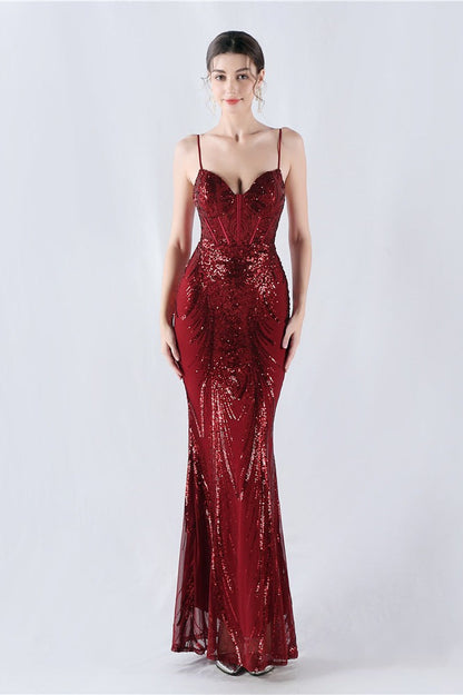 Boned Sequin Embroidered Formal Dress