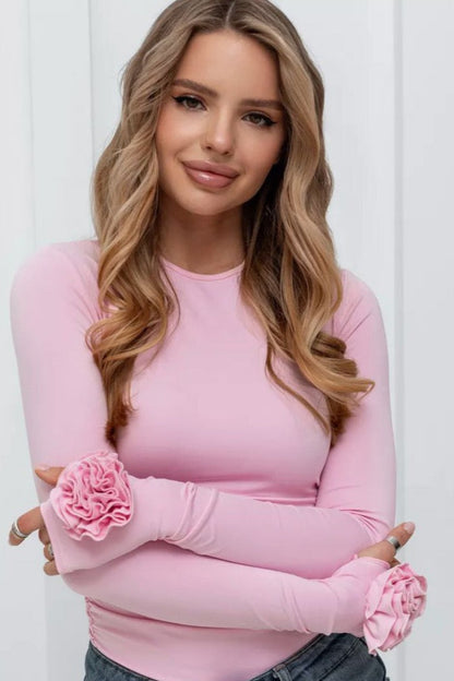 3D Floral Slim-Fit Long Sleeve Tee