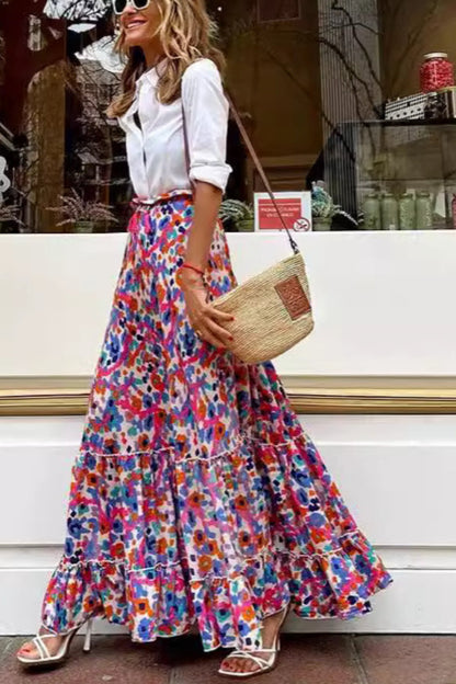 Printed Ruffled Hem Skirt