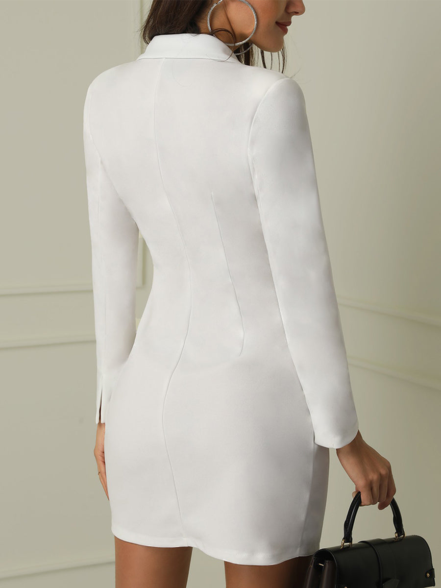 Blazer Wrap Dresses Women Office Double Breasted Long Sleeve Tuxedo Wrap Dresseses