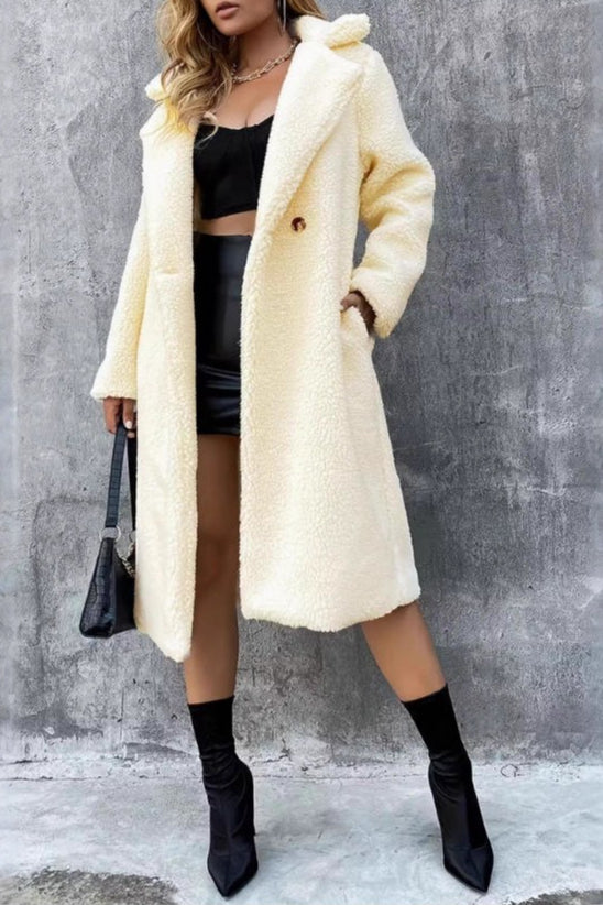 Faux Shearling Double Breasted Overcoat