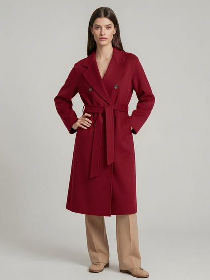 Wool Cashmere Blend Vintage A-line Coat With Classic Lapel And Belt For Women 2026