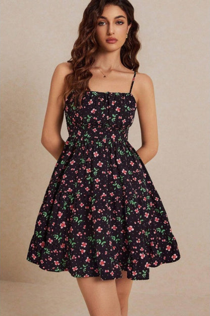 Floral Smocked Spaghetti Strap Mini Dress