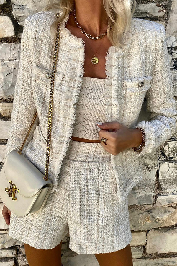 Tassel raw edge temperament and high-end metal button jacket