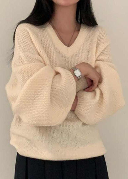 Cozy V-neck Loose Knit Pullover